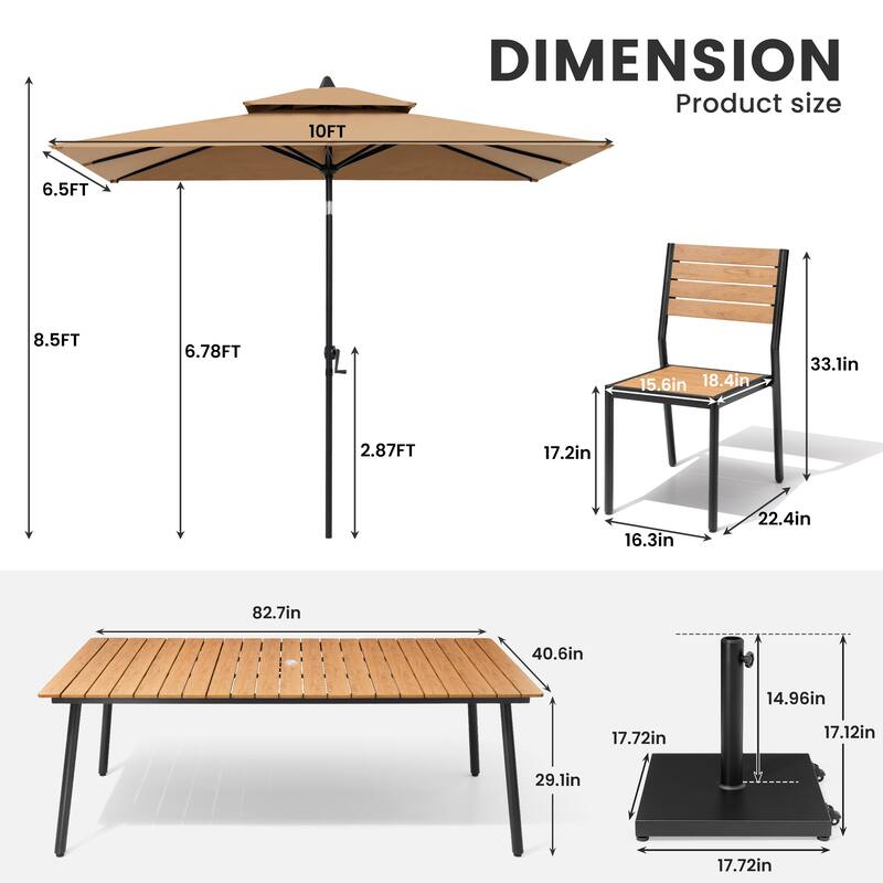 11-Piece Outdoor Dining Set Aluminum Table and 8 Stackable Chairs w/ 10 ft Umbrella and Base Stand