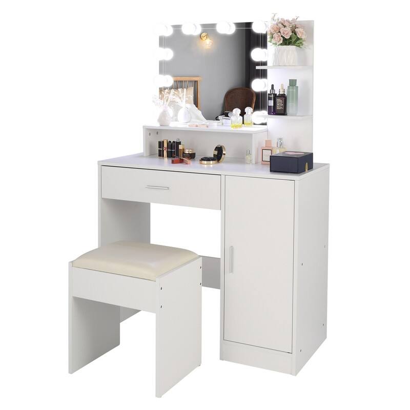 1-Drawer Large Makeup Vanity Set with 10 LED Bulbs