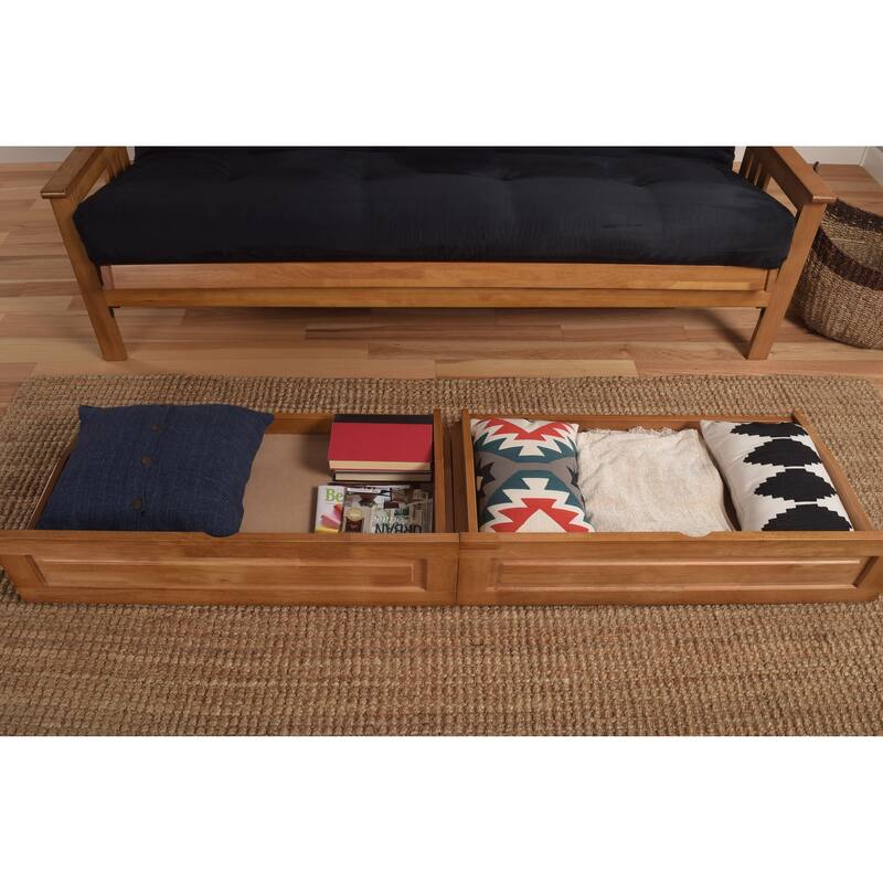 Somette Monterey Queen-size Storage Futon Set in Butternut Finish with Linen Mattress