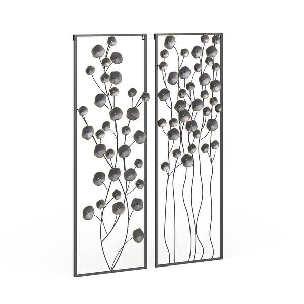 Black Metal Floral Wall Decor with Black Frame (Set of 2) On Sale Bed Bath & Beyond 32112627