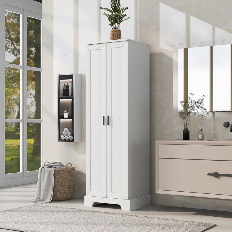 Tall Bathroom Storage Cabinet with 2 Doors Adjustable Shelf Pantry Storage Cabinet Narrow Cabinets for Kitchen Bathroom