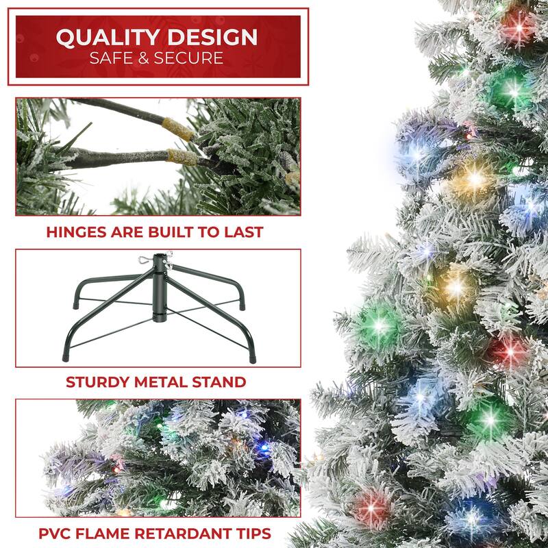 PreLit Snow Flocked Artificial Christmas Tree with Multicolor Lights