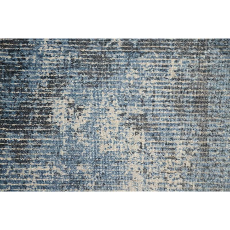 Hand Knotted Oriental Viscose Silk Carpet Modern Abstract Navy Blue & Blues Abstract Area Rug - 4' 0'' X 2' 0''