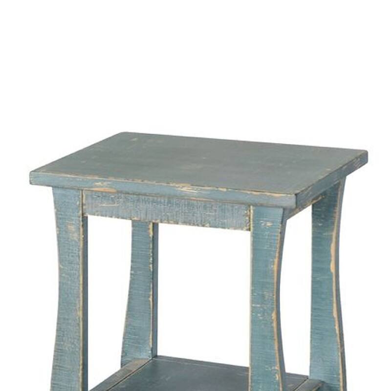 Zela Small Side End Table with Lower Shelf and Curved Legs, Sea Grass Green, 11x14 Top