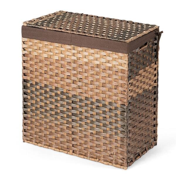 Shop Laundry Hamper Hand Woven Synthetic Rattan Laundry Basket Overstock 31865573 Brown