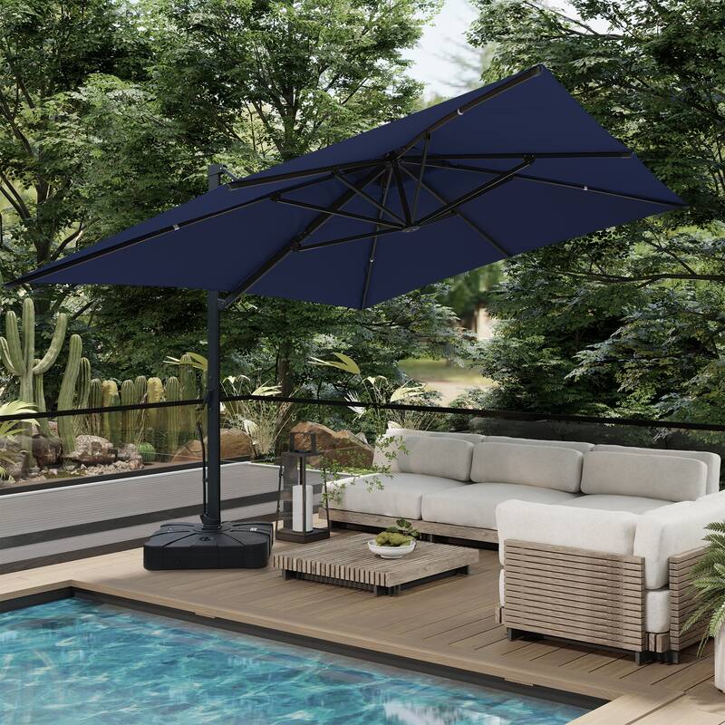 10 x 13ft Rectangular Double Top Cantilever Umbrella with Base & LED Lights