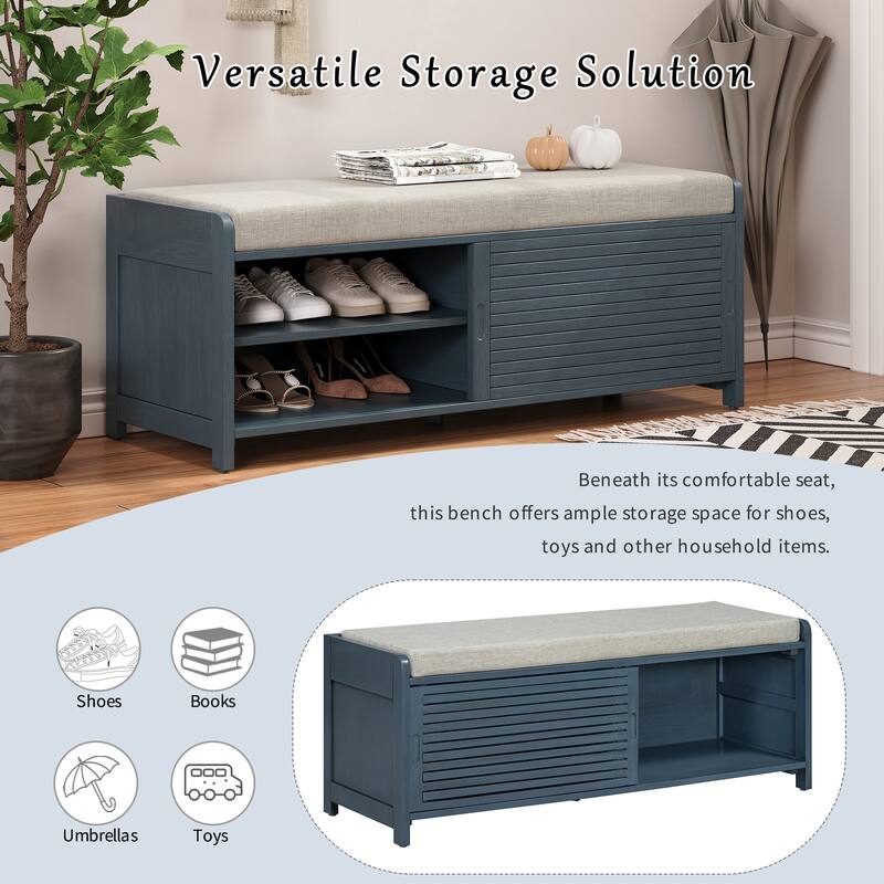 43" Distressed Shutter Storage Bench with Retro Charm for Living Room