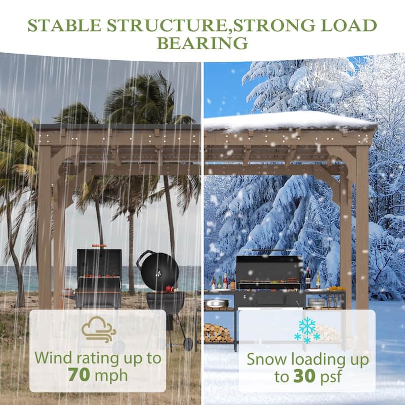 VEIKOUS Wood BBQ Grill Gazebo with Steel Roof for Patio Garden Backyard and Lawn