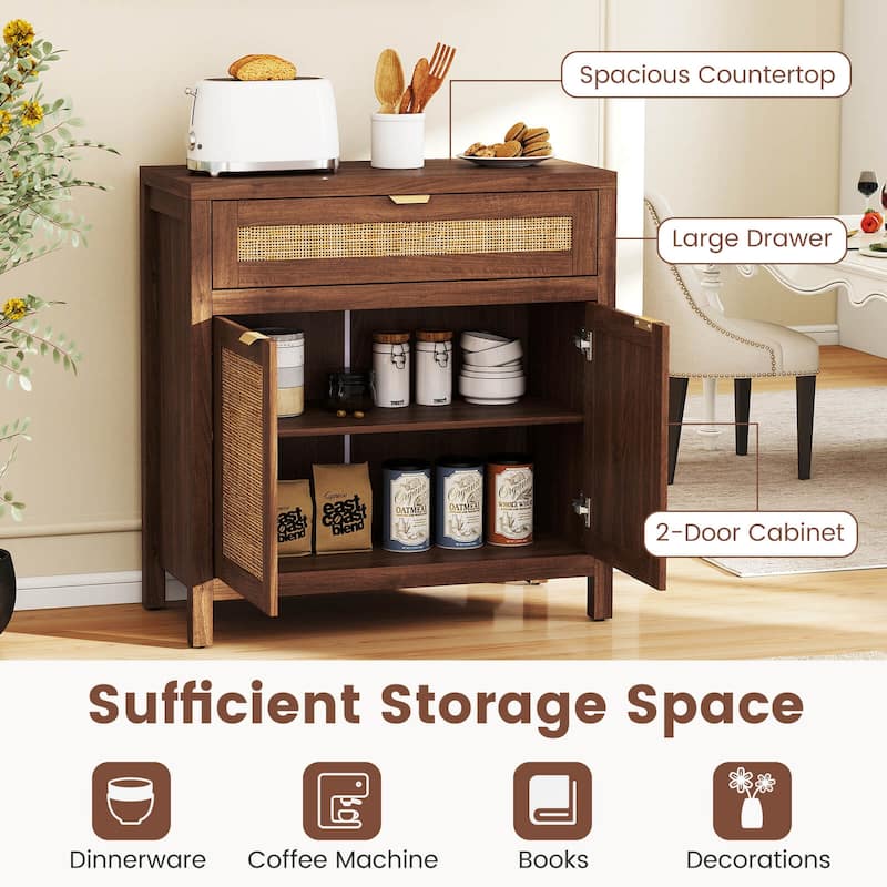 Costway 1/2 PCS Buffet Cabinet Sideboard Storage Cabinet Rattan Doors