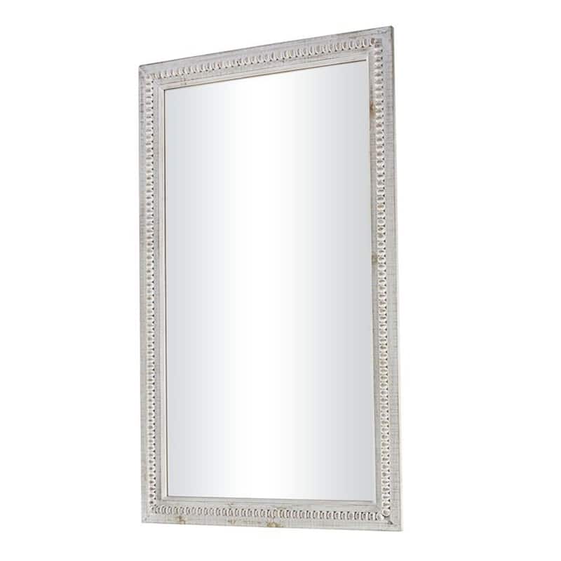 White Wash Rustic Wood Carved Beaded Rectangular Wall Mirror 48 x 28 - 48 x 28 Mirror