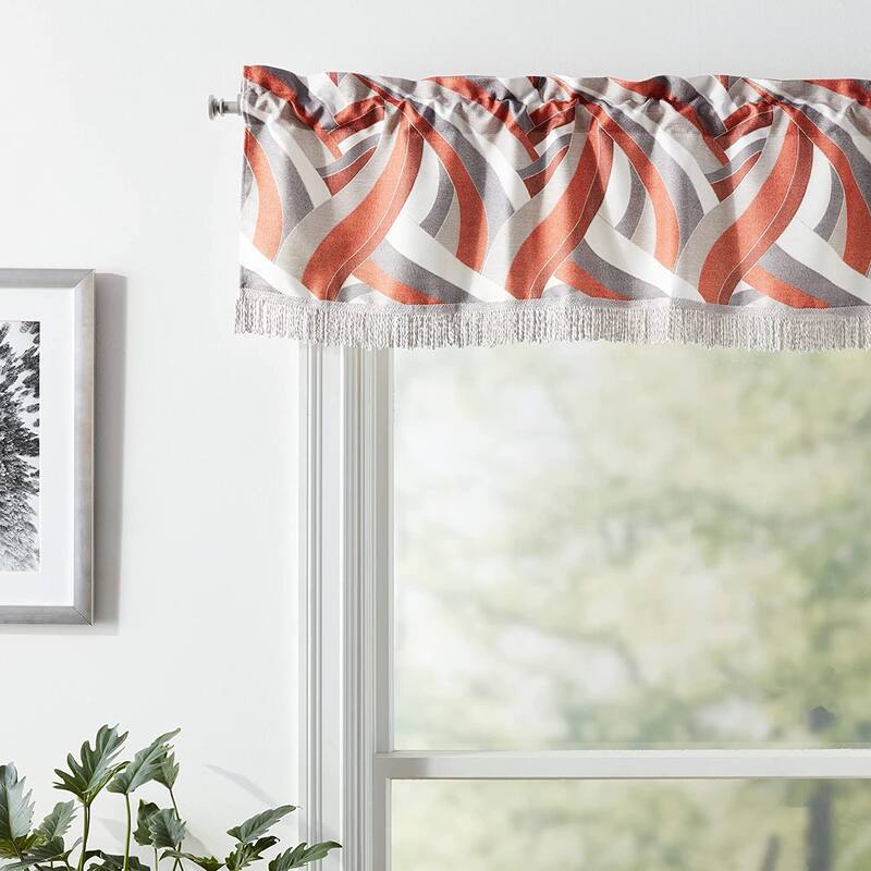 Violet Linen Chenille Abstract Pattern, Polyester Chenille, with Fringes, 60" x 18", Straight, Rod Pocket Curtain Valance