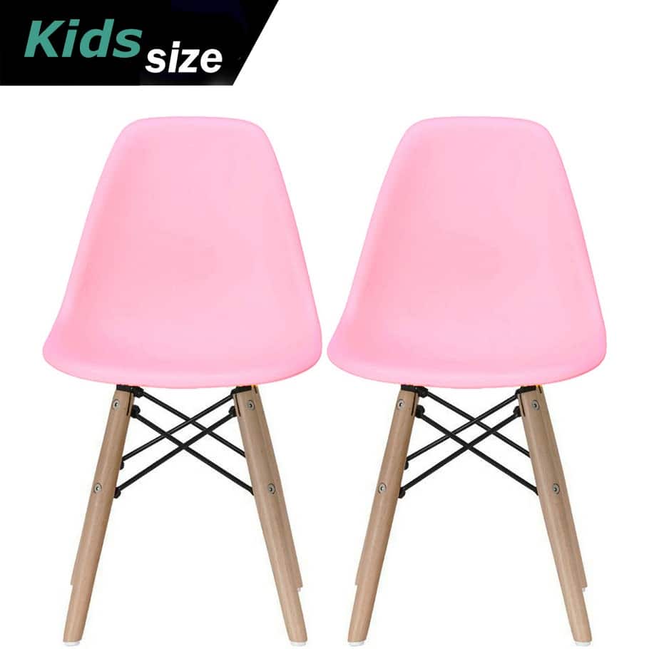 Set of Two Kids Toddler Chair Side Armless Natural Wood Legs Eiffel For Kitchen Desk Work Bedroom Playroom Preschool
