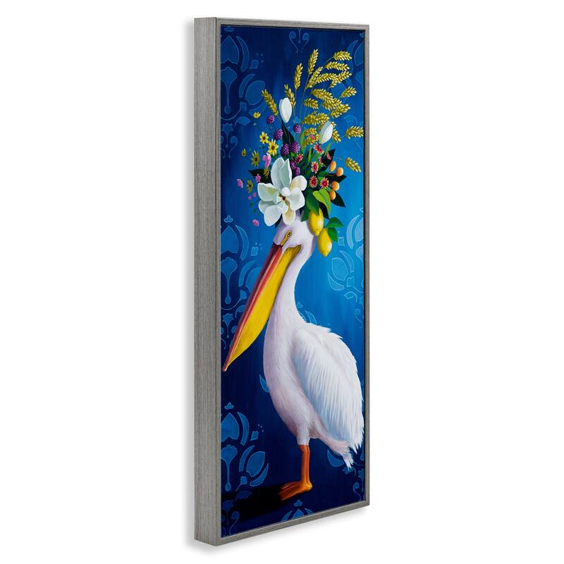 Stupell Floral Pelican over Damask Framed Giclee Art Design By Heather Gauthier