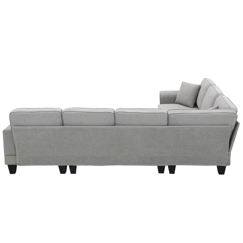 Grey 108" Modern U-Shaped 7-Seater Sectional Sofa Set with 3 Accent Pillows and Chaise, for Living Room