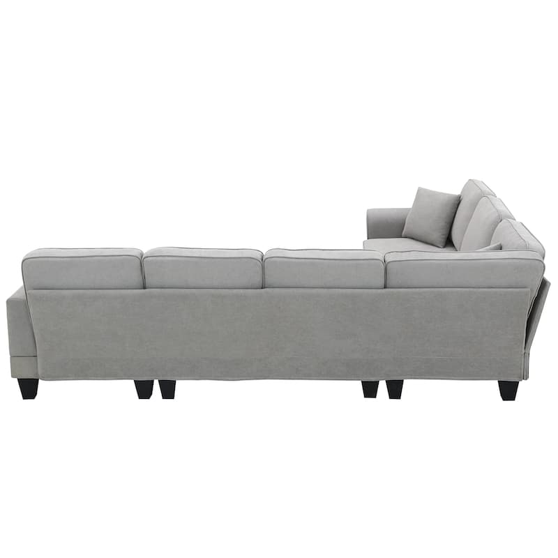 Grey 108" Modern U-Shaped 7-Seater Sofa Set with 3 Accent Pillows and Chaise for Living Room Enjoyment