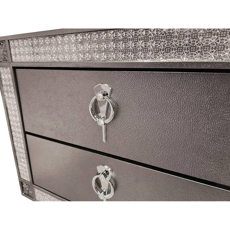 Glam Nightstand - Gray Finish with Nickel Ring Pulls & Tapered Legs