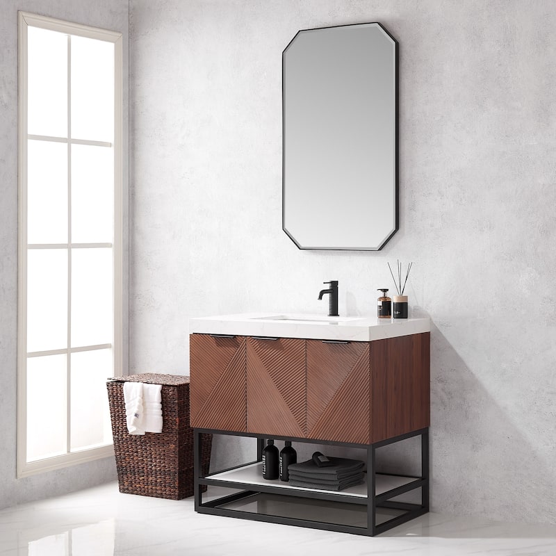 Mahon Single Bath Vanity with Composite Stone Top and Mirror