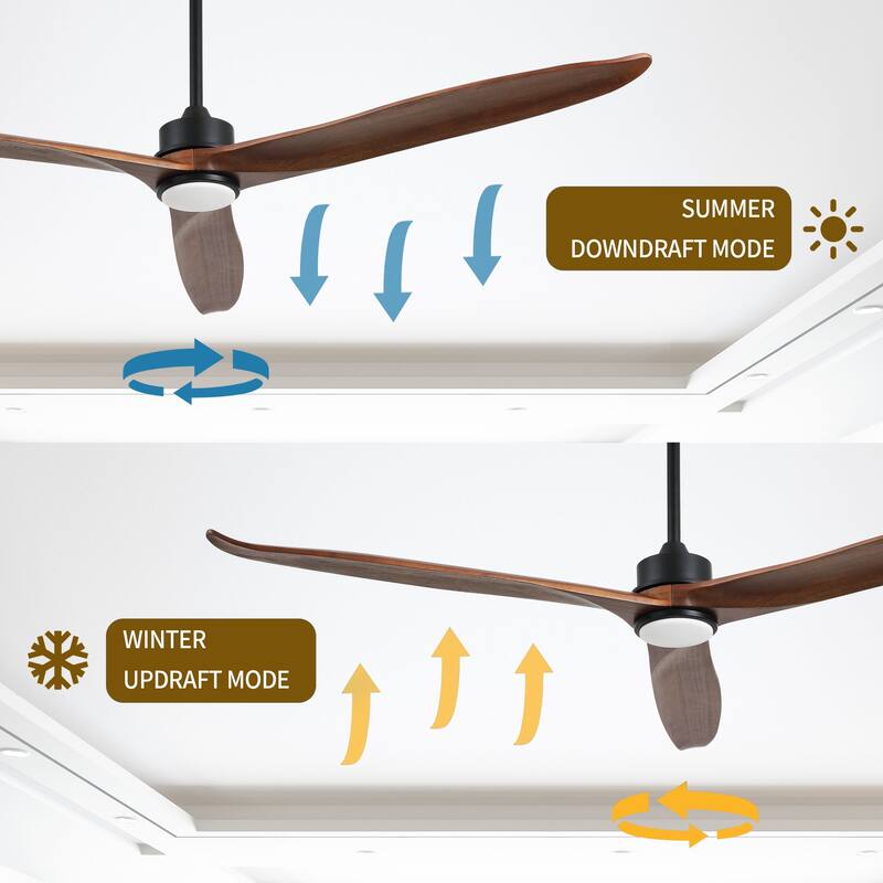 72" 3-Blade Solid Wood Ceiling Fan with LED Light and Remote Control