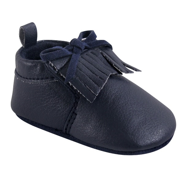 slide 1 of 1, Hudson Baby Infant Unisex Moccasin Shoes, Navy Moccasin 0-6 Months