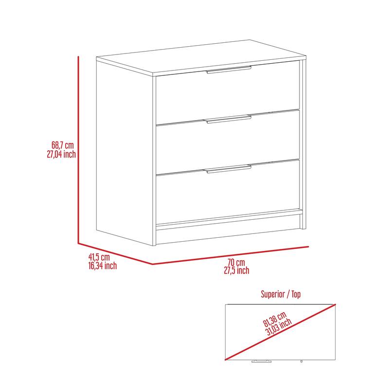 TUHOME Kaia 27-inch Wide Contemporary 3 Drawer Dresser