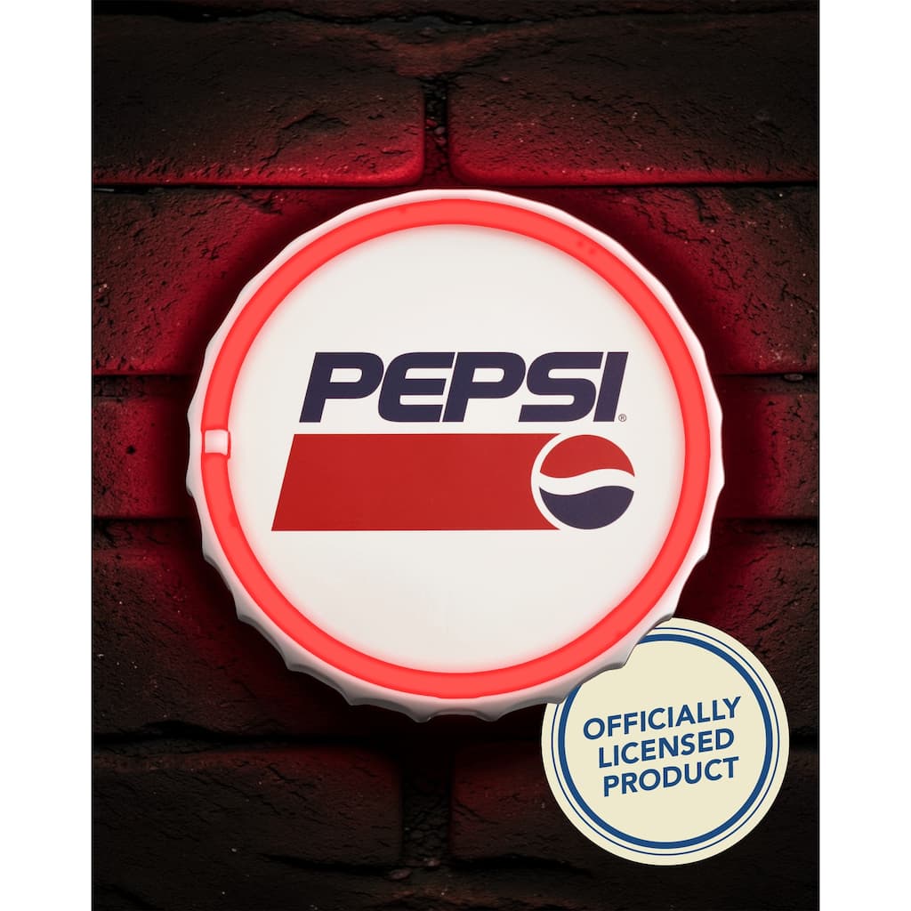Pepsi Vintage Bottle Cap LED Neon Sign 12" Round Light Up Retro Soda Wall Decor for Bar Garage Game Room Man Cave