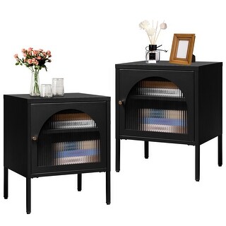 SICOTAS Black Nightstand Set of 2 with Adjustable Storage Cabinet