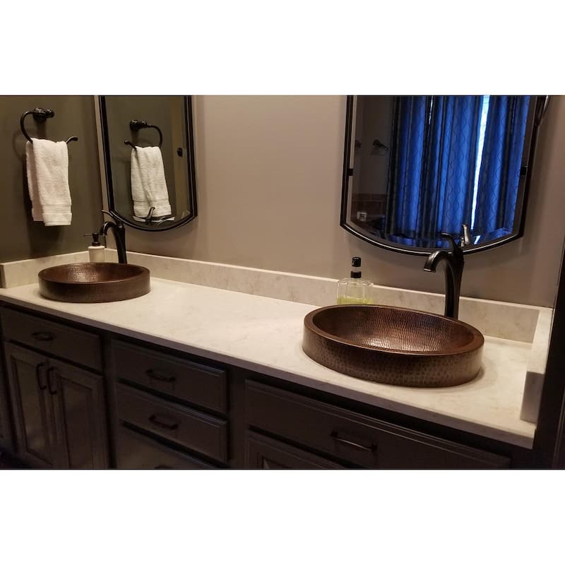 17-in Round Skirted Vessel Hammered Copper Sink (VR17SKDB)