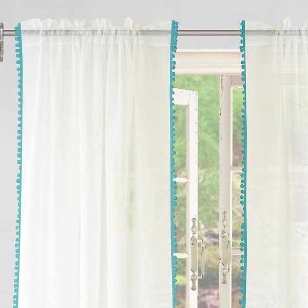 Driftaway Laura Pom Sheer Window Curtain Panel Pair 18905012 Driftaway Laura Pom Sheer Window