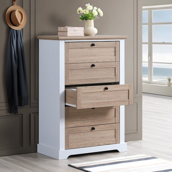 White Oak 5 Drawer Chest with Interlock Drawer System Pre Assembled Drawer Slides for Bedroom On Sale Bed Bath Beyond 42317684