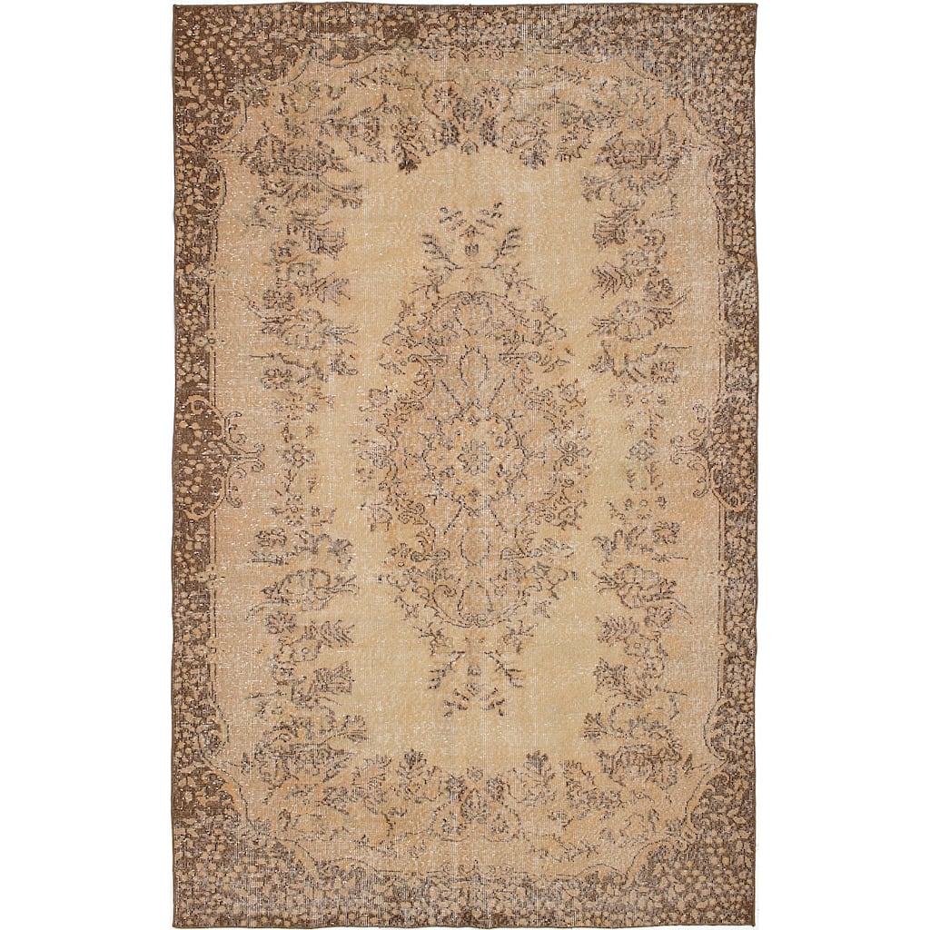 ECARPETGALLERY Hand-knotted Antalya Vintage Cream Wool Rug - 5'8 x 9'1