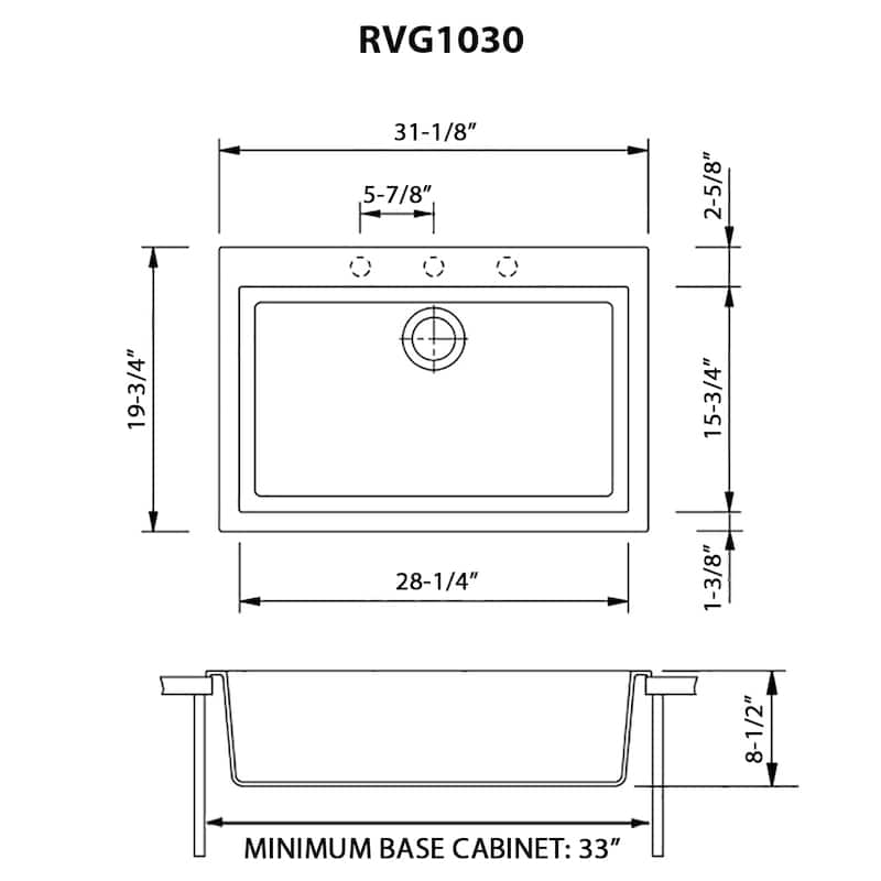 Ruvati 30 x 20 inch epiGranite Drop-in Topmount Granite Composite Single Bowl Kitchen Sink - Midnight Black - RVG1030BK