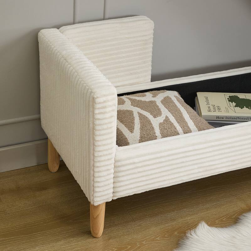 65.35" Corduroy Upholstered Storage Bench with Armrests & 2 Bolster Pillows