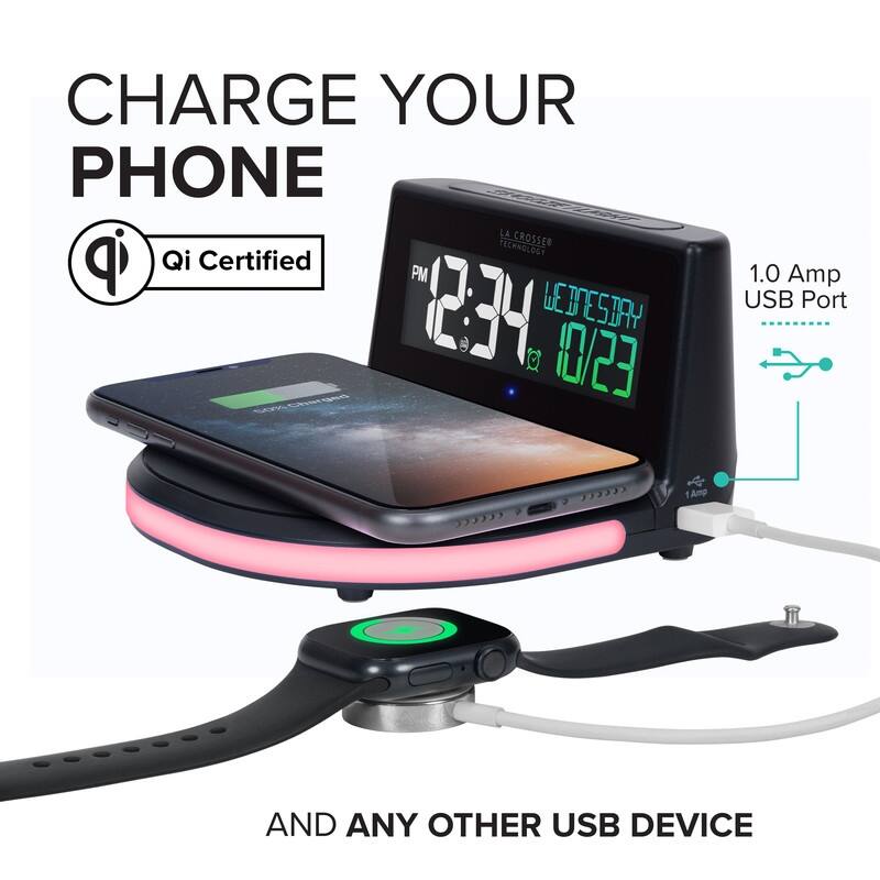 La Crosse 617-148V2 Qi-certified Wireless Charging Alarm w/Glow light