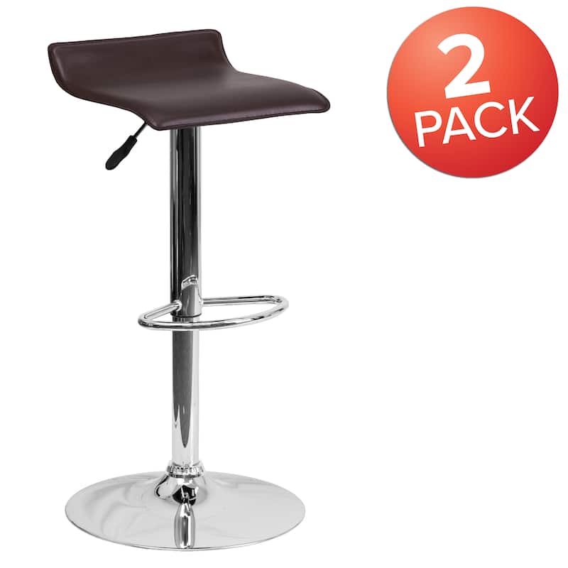 2 Pack Contemporary Vinyl Adjustable Height Barstool with Solid Wave Seat - 15"W x 15"D x 25.5" - 34"H