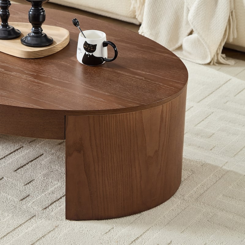 Oval Coffee Table Simple Center Table for Living Room, Walnut Side Table Sofa Table Accent Table Tea Table
