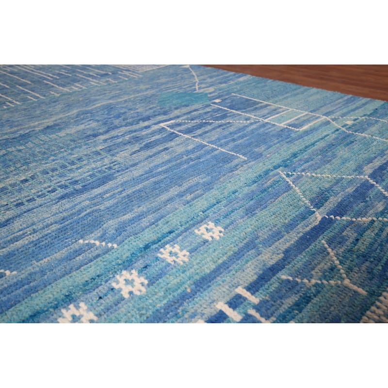 Blue Moroccan Area Rug Hand-Knotted Wool Carpet - 5'10"x 9'4"