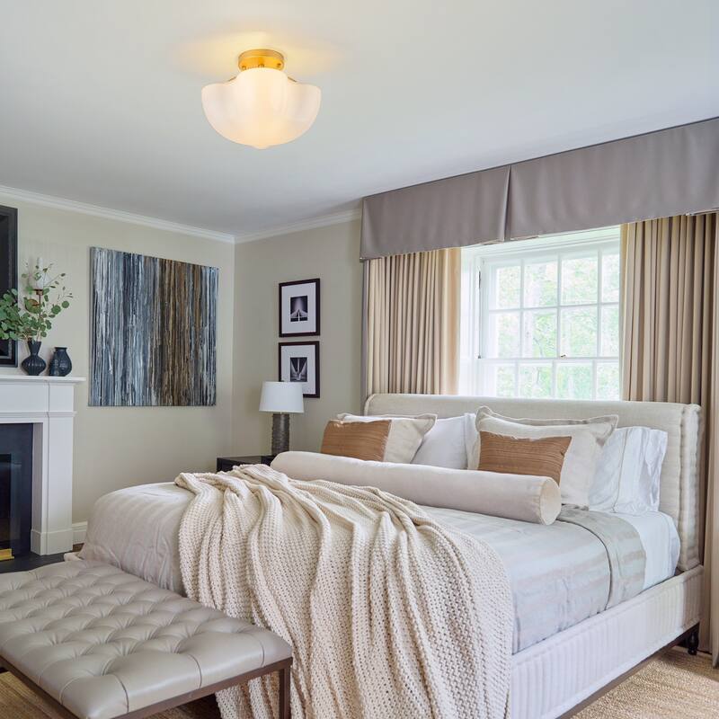 Modern Glam 3-Light Opal Glass Semi Flush Mount - Gold - 12.2-in W x 9.4-in H