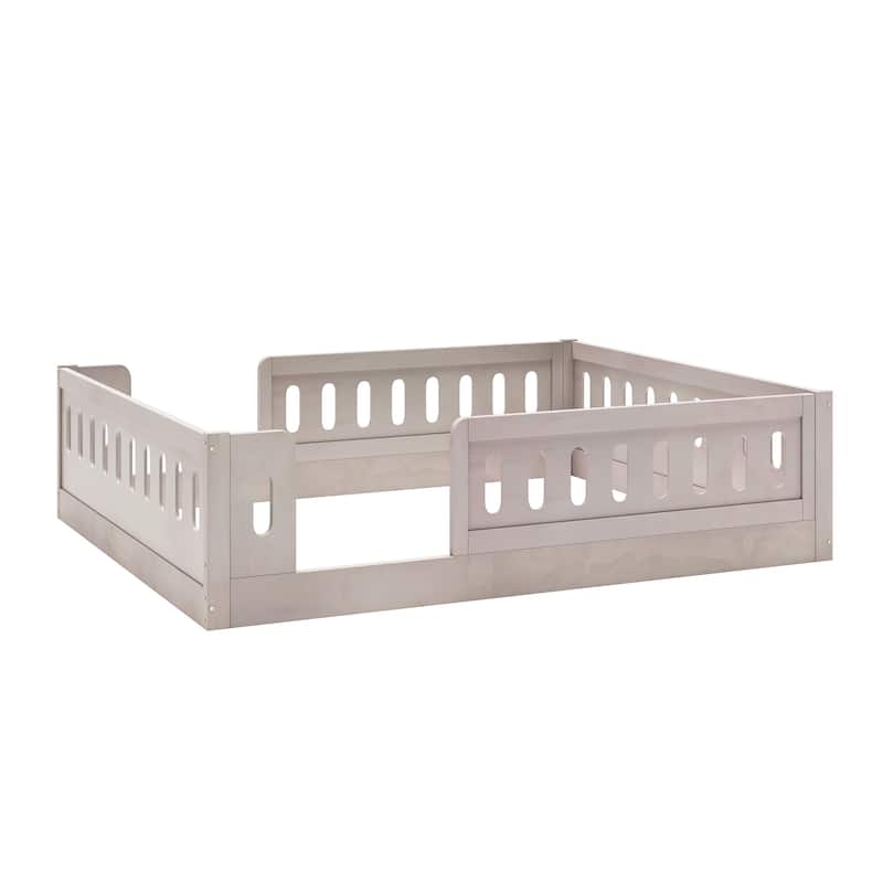 GDFStudio - Modern Wooden Full Size Platform Bed with Guardrail and Storage Shelves