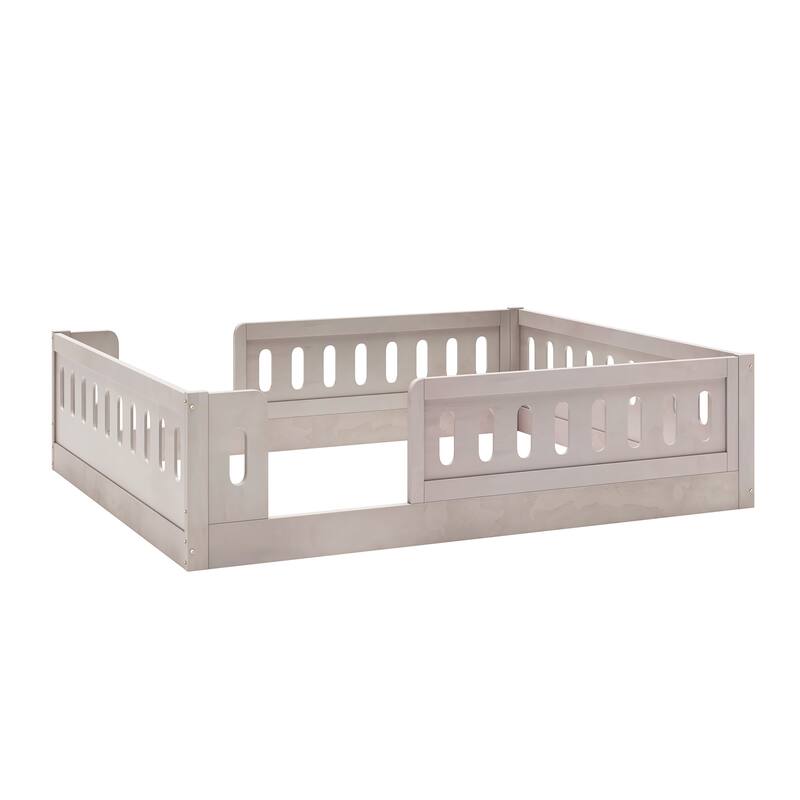 Roomfitters Full Size Wood Platform Bed with Semi-Enclosed Guardrail, Low Profile