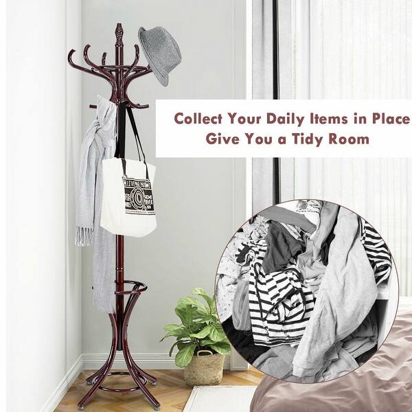 Shop Gymax Wood Standing Hat Coat Rack Jacket Bag Hanger Tree 12