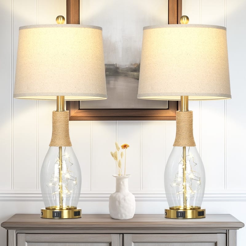 23-Inch Light Blue Ceramic Table Lamps with Gold Accents - Set of 2 - 12'' x 12'' x 27.5 - 12'' x 12'' x 27.5 - Clear
