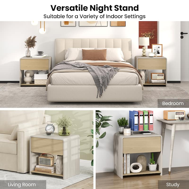 Gymax Modern Style Nightstand 2-Tier Sofa Side Bedside Table w/ Drawer