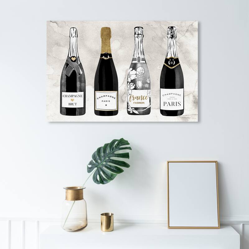 Wynwood Studio 'Champagne For Days' Drinks and Spirits Wall Art Canvas Print Champagne - Gold, White - 36 x 24