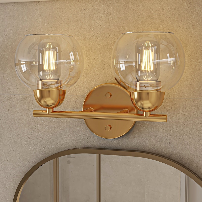 2-Light Dimmable Metal Bathroom Vanity Light Fixture With Glass Shade