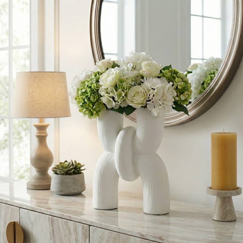 Ceramic Modern X Shape Decorative Vase - White, 15"