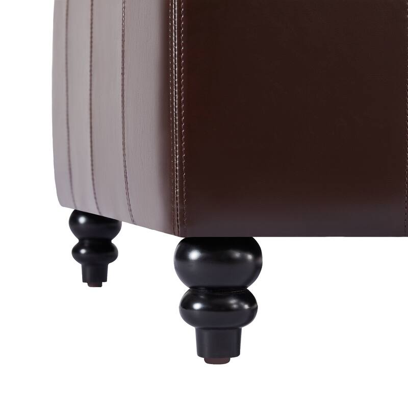 Leather Square Storage Ottoman for Living Room, Brown/ Black 30"W x 30"D x 18.1"H
