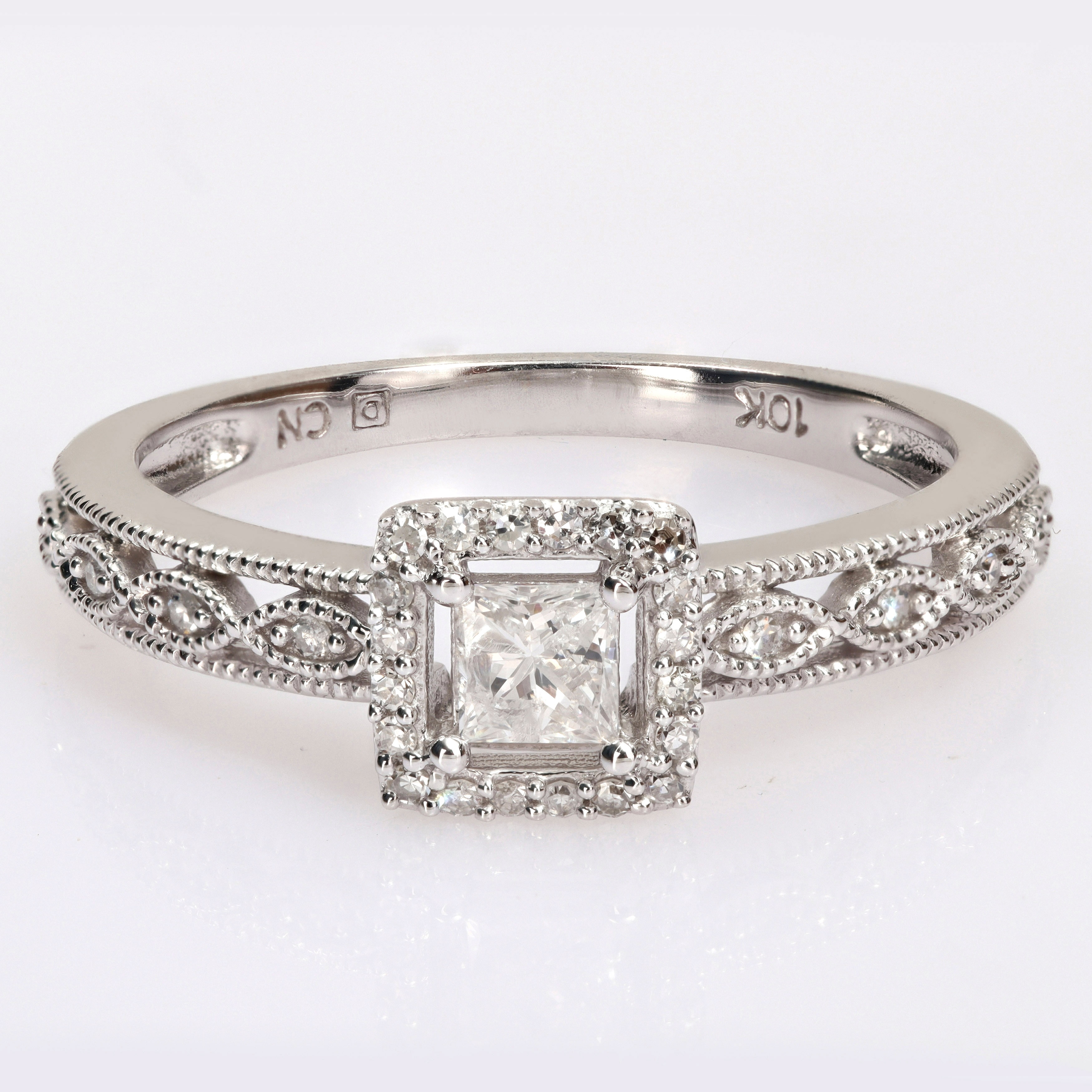 Miadora 3/8ct TDW Diamond Halo Engagement Ring in Sterling Silver