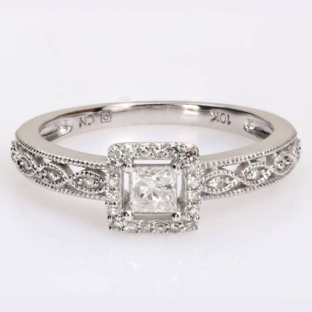Miadora 3/8ct TDW Diamond Halo Engagement Ring in Sterling Silver
