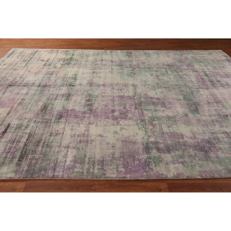 Contemporary Abstract Indian Area Rug Handmade Multi-Color Wool Carpet - 9'0"x 11'8"