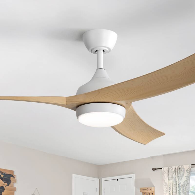 Sofucor 42“/52"/60"/48" Noiseless Walnut Wood Ceiling Fan with Remote Control, Integrated Light Optional - 52"White and Beige ABS Blades/With light